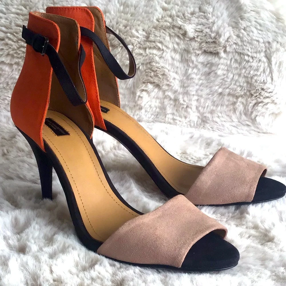 Zara colorblock ankle strap stiletto heels